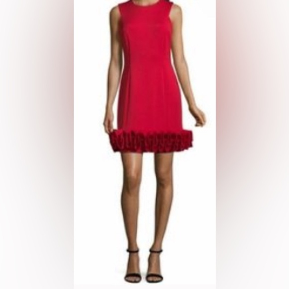 Isabel & Nina red ruffled hem sleeveless casual cocktail mini dress, Size 16